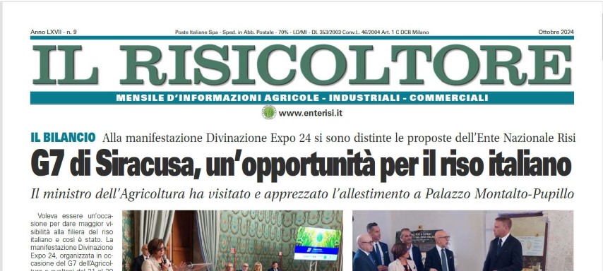 Pubblicato on-line Il Risicoltore di ottobre 2024