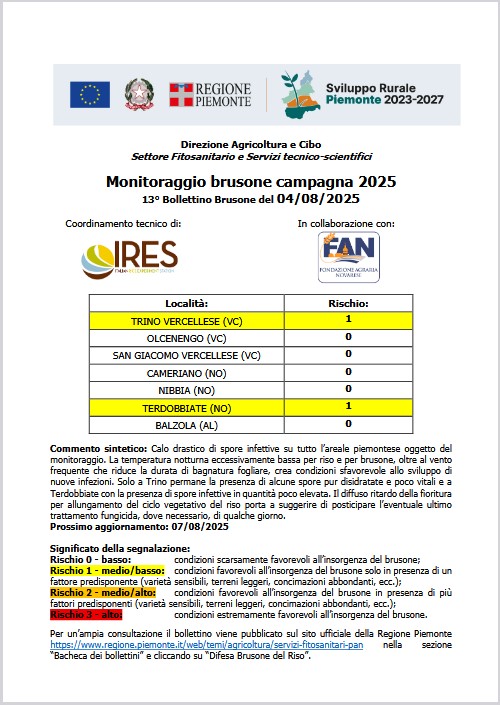 13° bollettino Monitoraggio Brusone - 04/08/2025